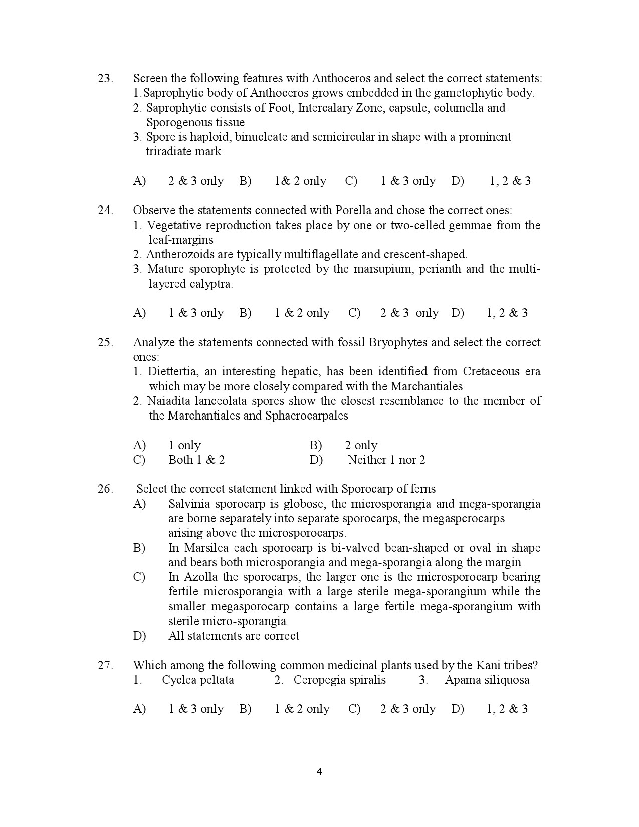 Kerala SET Botany Exam Question Paper January 2023 4