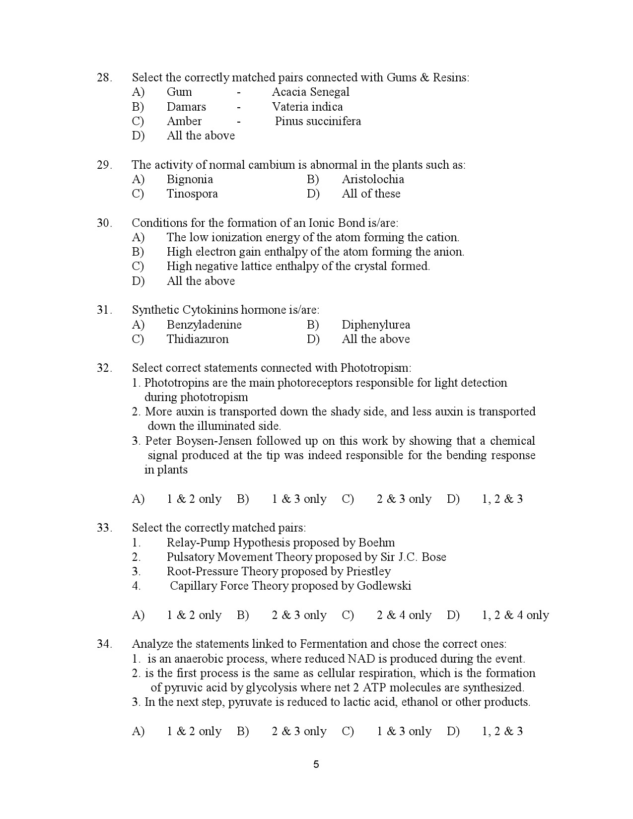 Kerala SET Botany Exam Question Paper January 2023 5