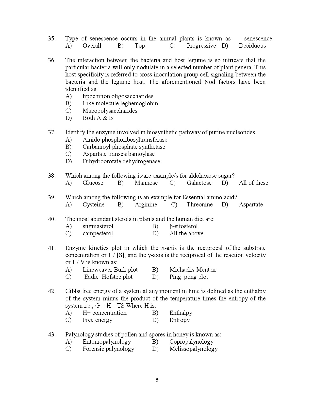 Kerala SET Botany Exam Question Paper January 2023 6