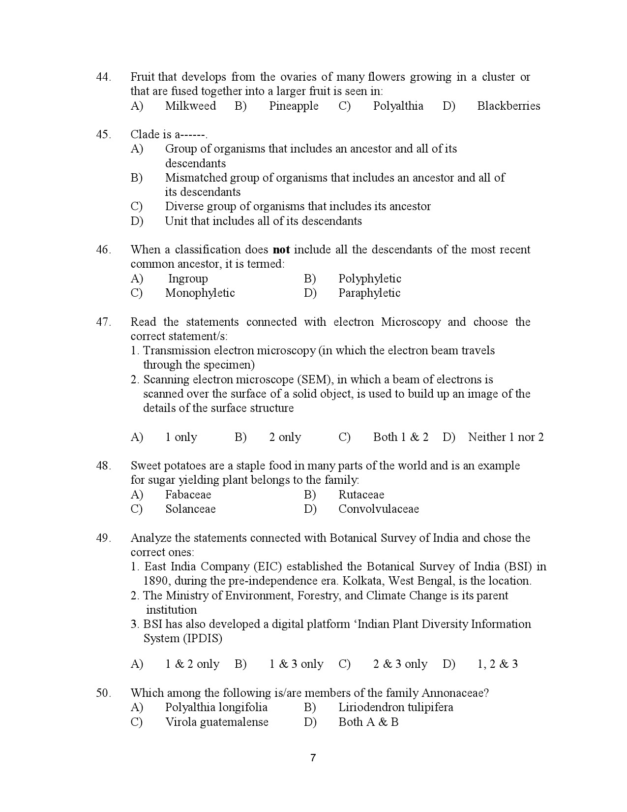 Kerala SET Botany Exam Question Paper January 2023 7