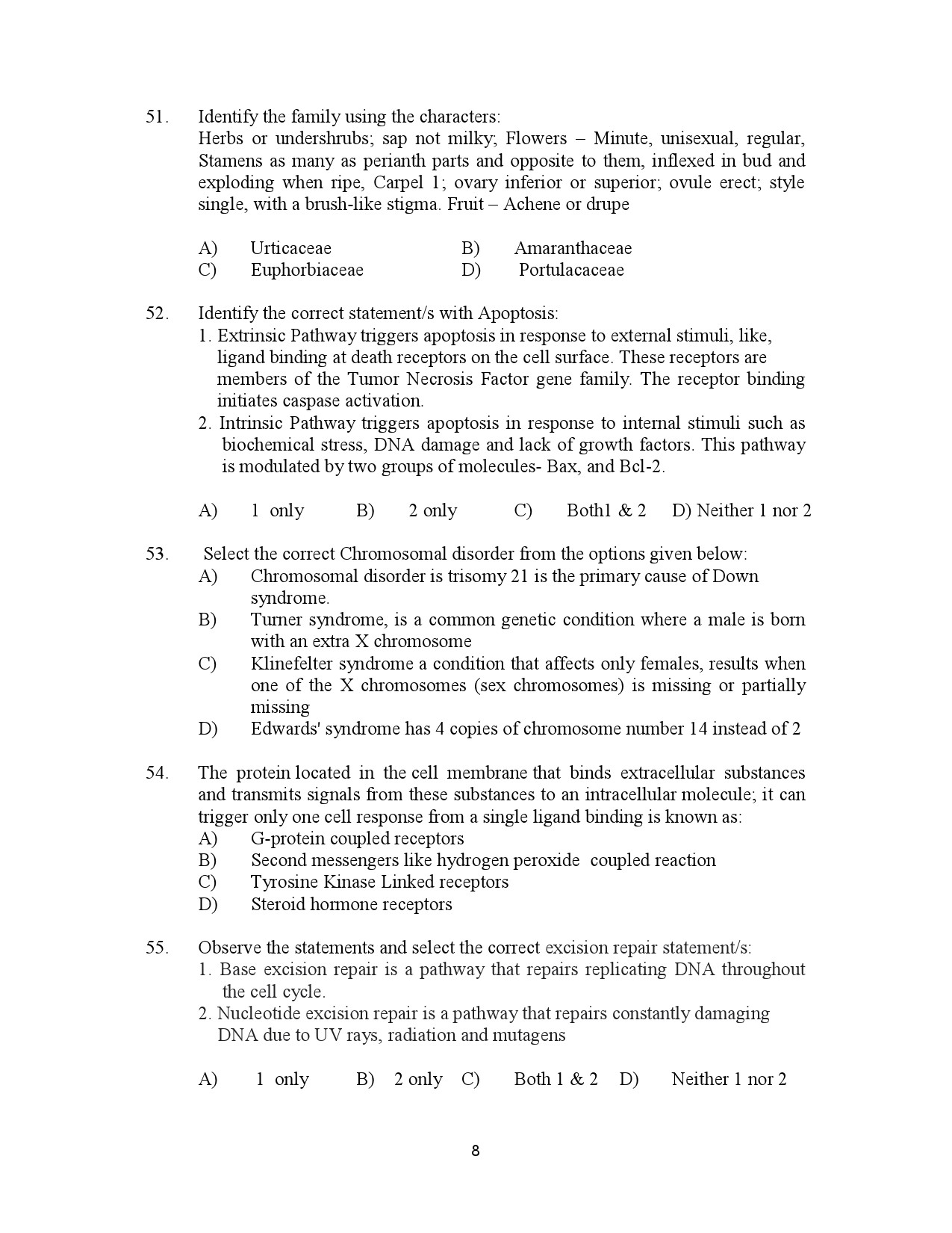 Kerala SET Botany Exam Question Paper January 2023 8