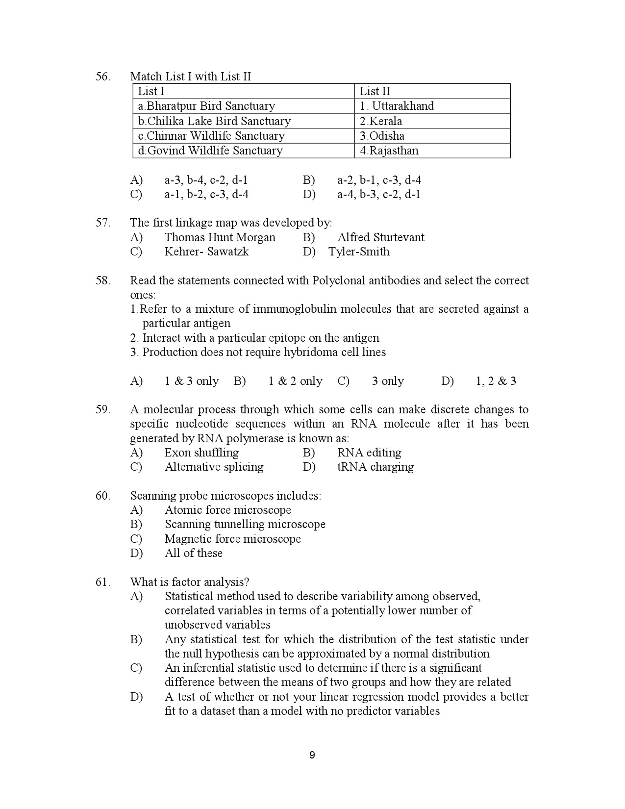 Kerala SET Botany Exam Question Paper January 2023 9