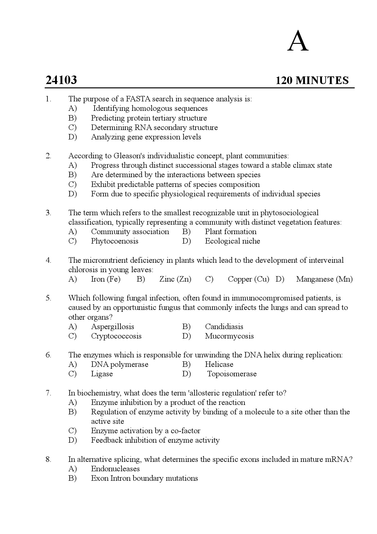 Kerala SET Botany Exam Question Paper January 2024 1