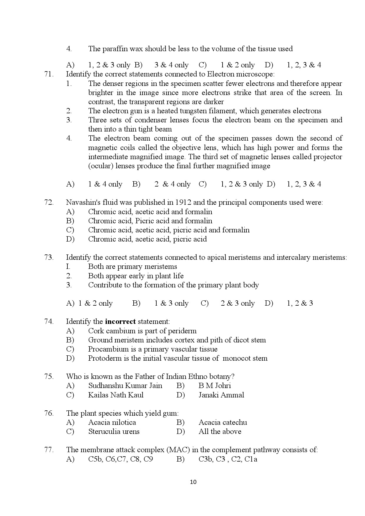 Kerala SET Botany Exam Question Paper January 2024 10