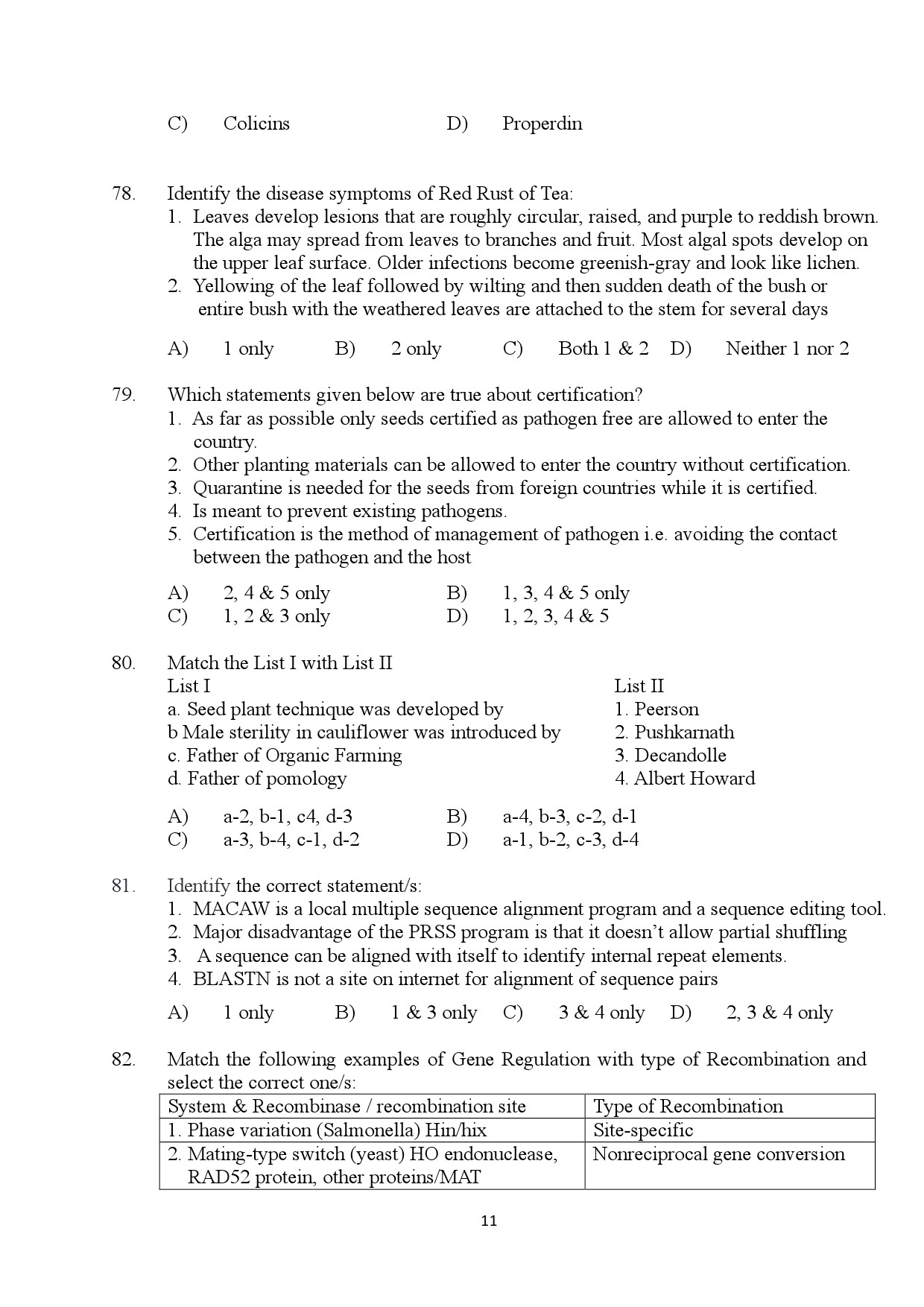 Kerala SET Botany Exam Question Paper January 2024 11