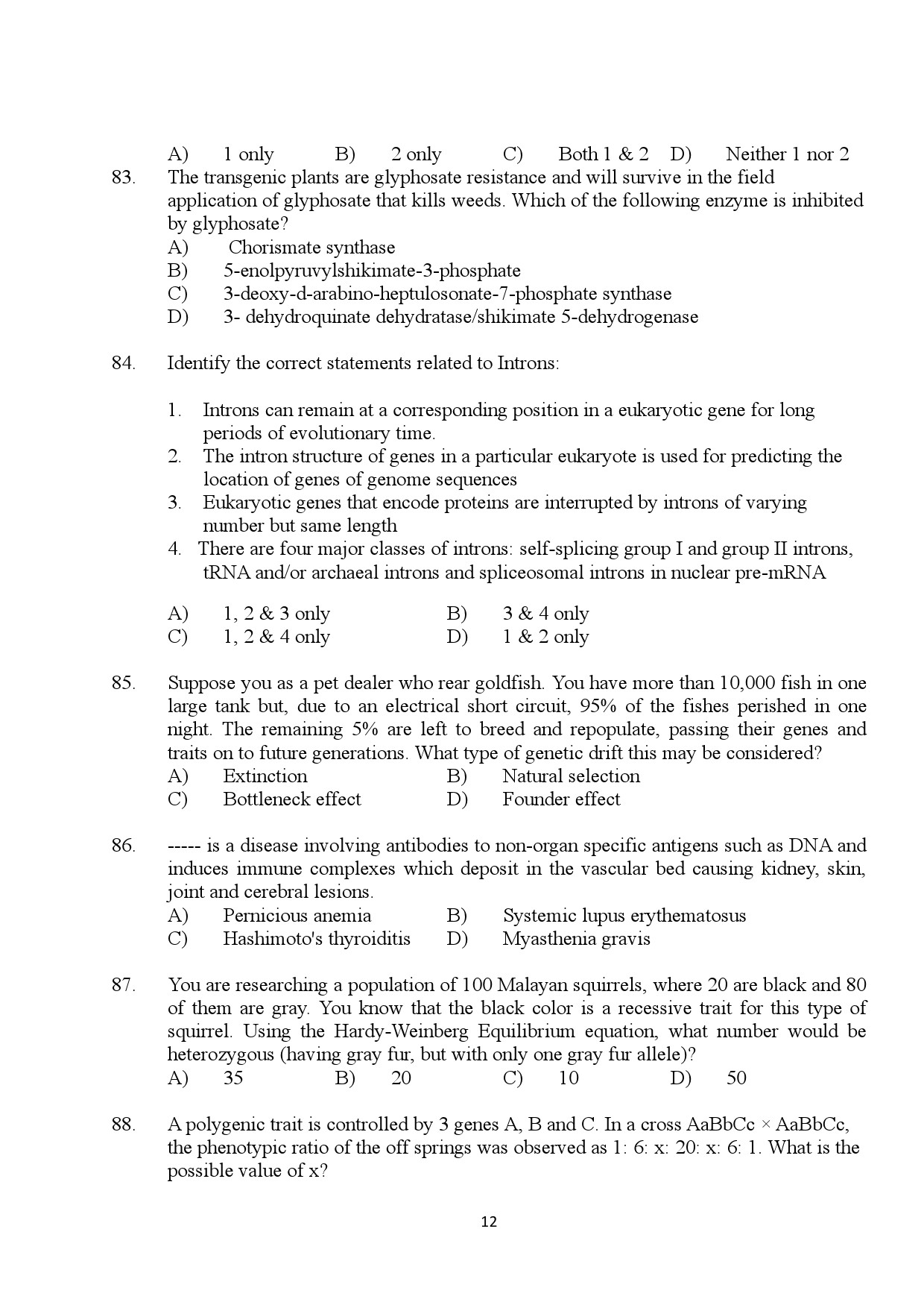 Kerala SET Botany Exam Question Paper January 2024 12