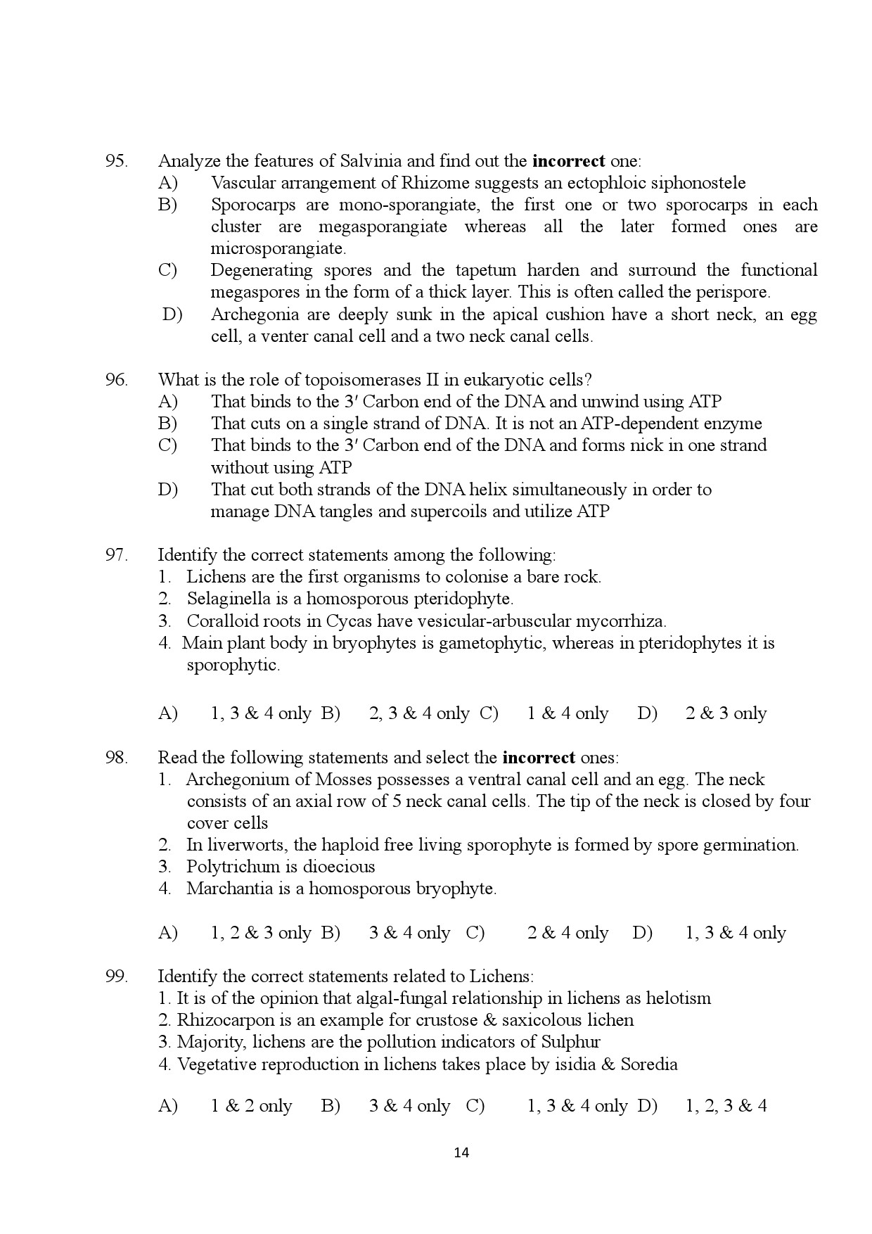 Kerala SET Botany Exam Question Paper January 2024 14