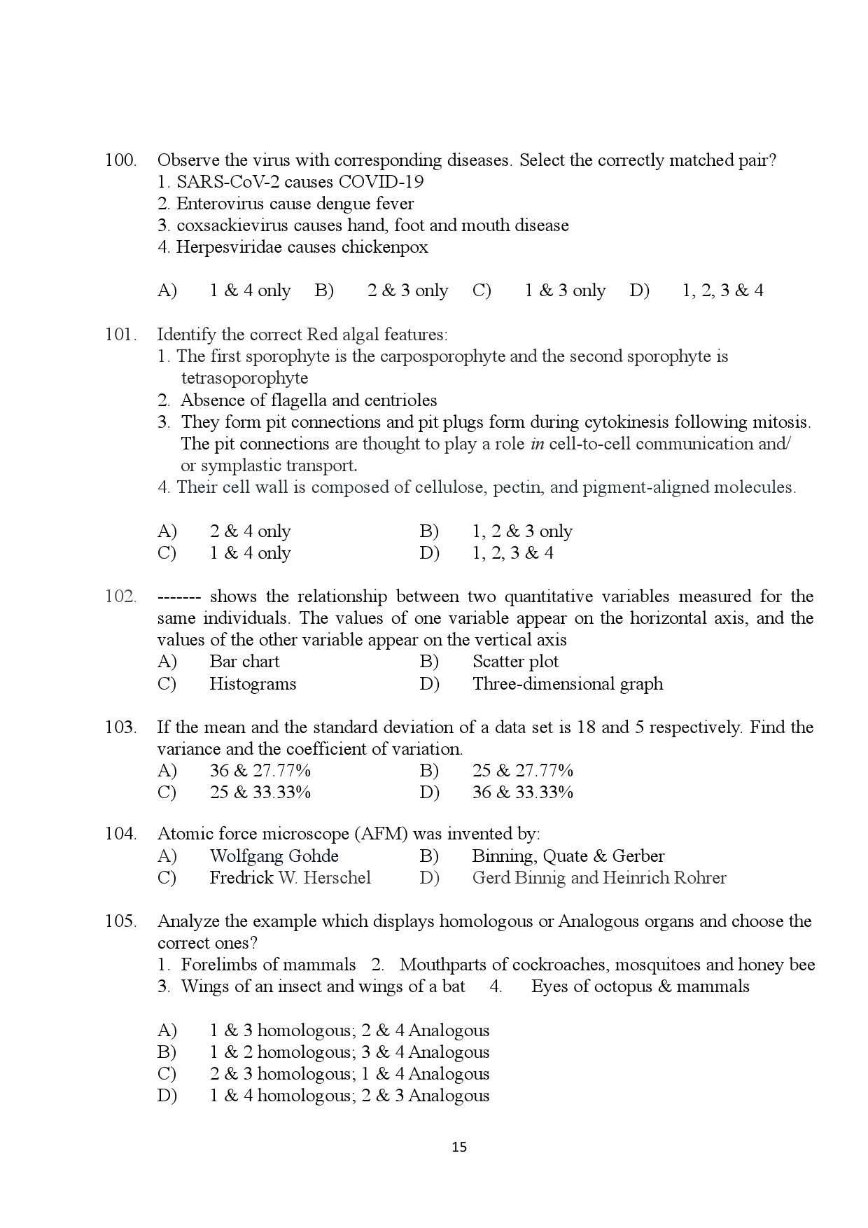 Kerala SET Botany Exam Question Paper January 2024 15