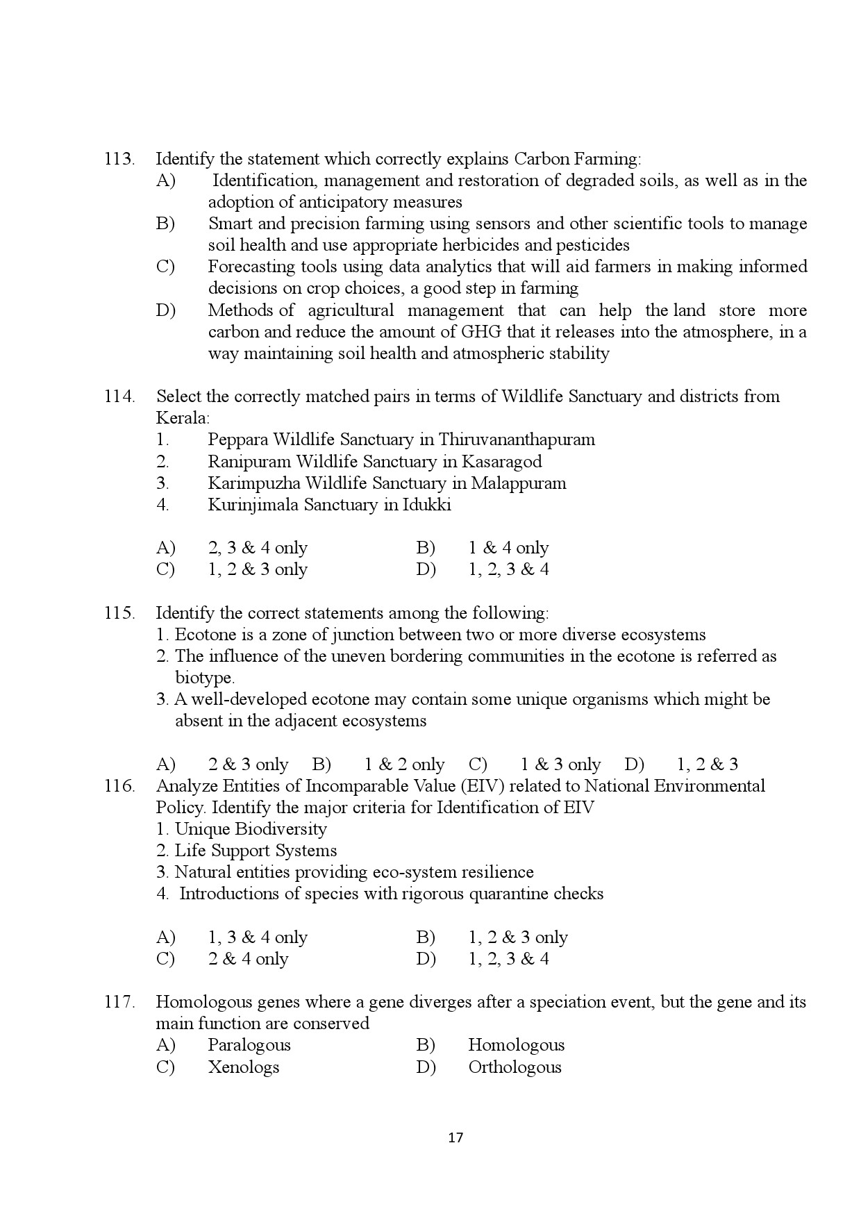 Kerala SET Botany Exam Question Paper January 2024 17