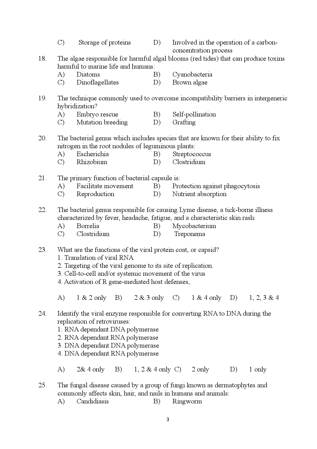 Kerala SET Botany Exam Question Paper January 2024 3