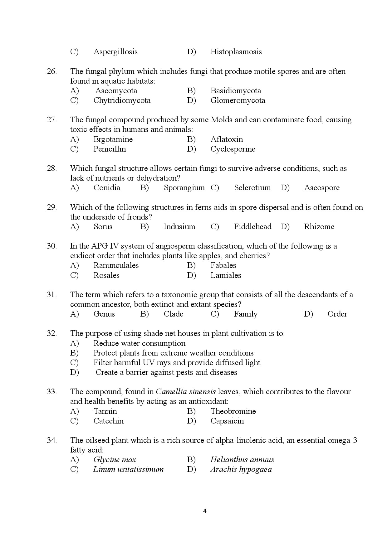 Kerala SET Botany Exam Question Paper January 2024 4