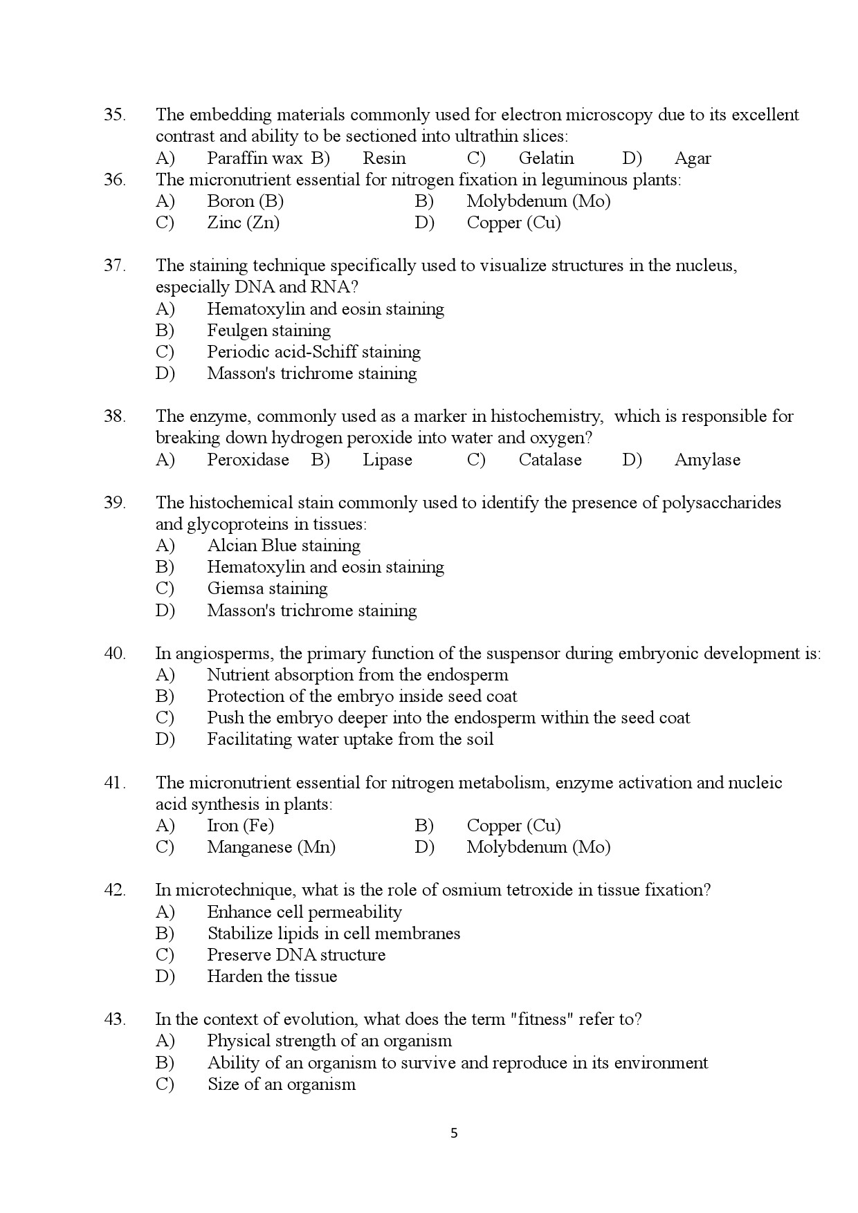 Kerala SET Botany Exam Question Paper January 2024 5