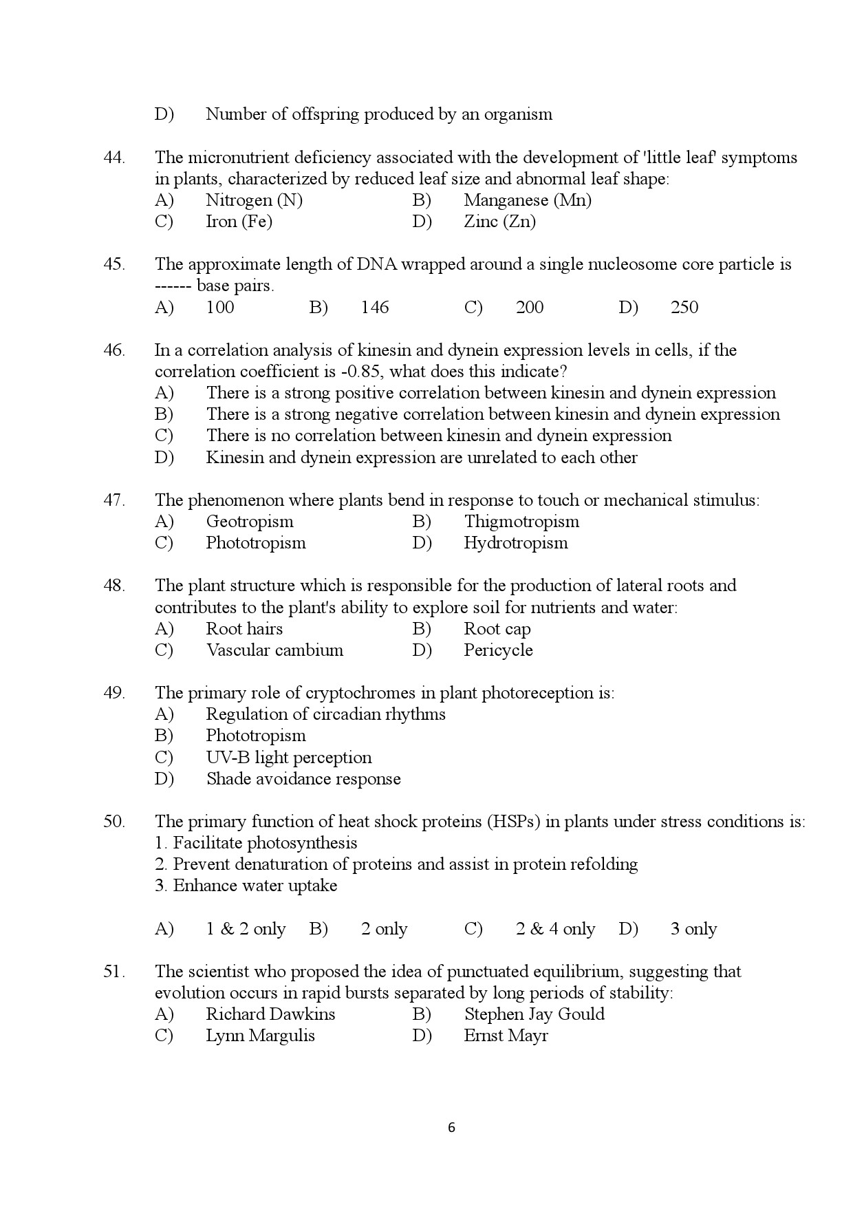 Kerala SET Botany Exam Question Paper January 2024 6