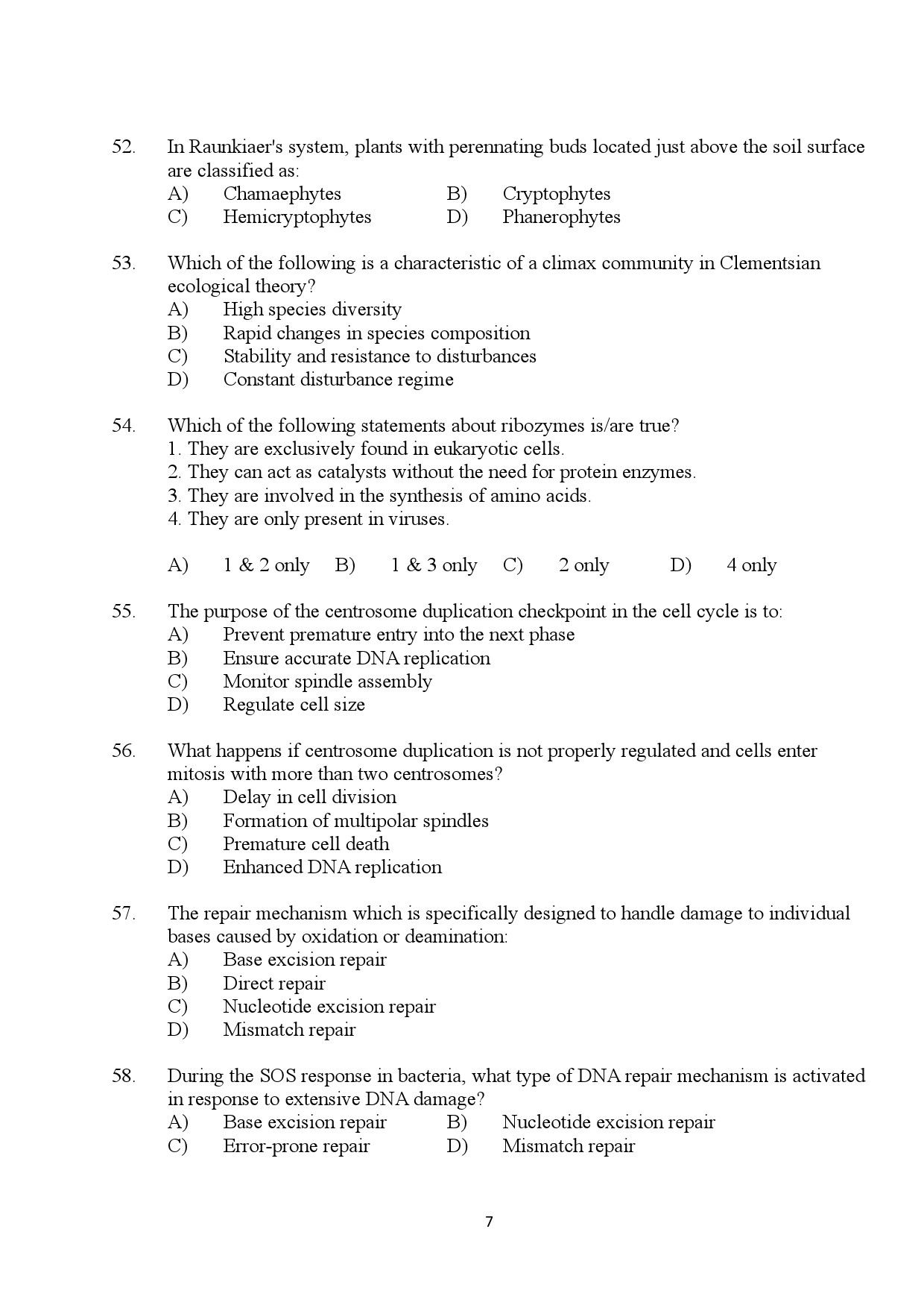 Kerala SET Botany Exam Question Paper January 2024 7