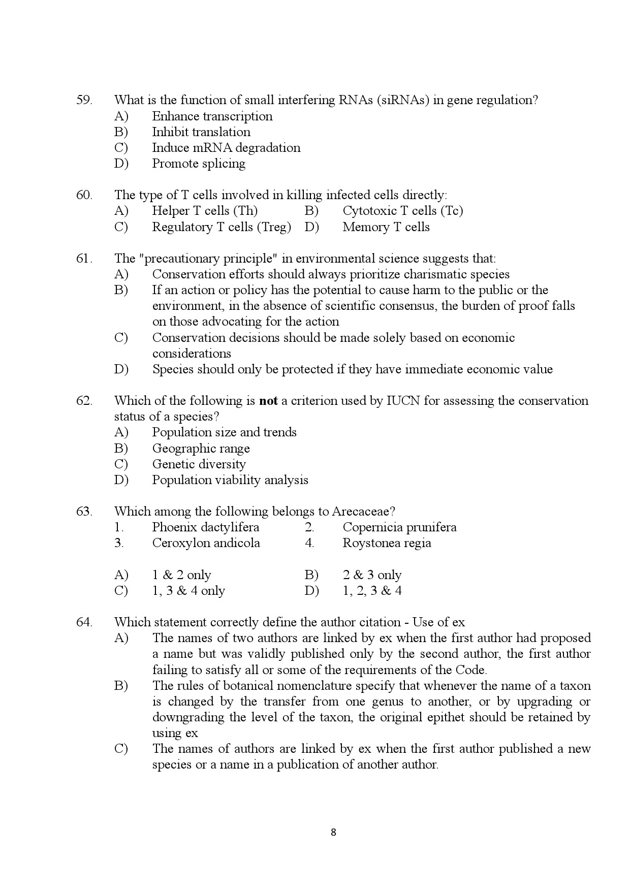 Kerala SET Botany Exam Question Paper January 2024 8