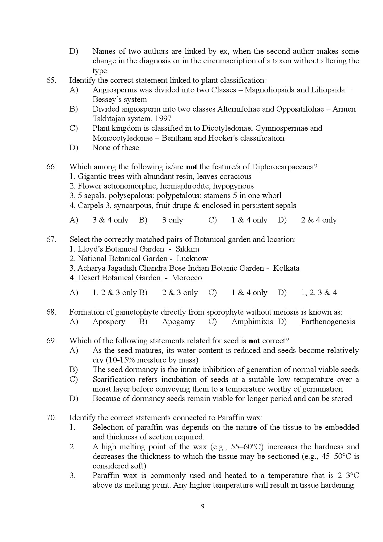 Kerala SET Botany Exam Question Paper January 2024 9