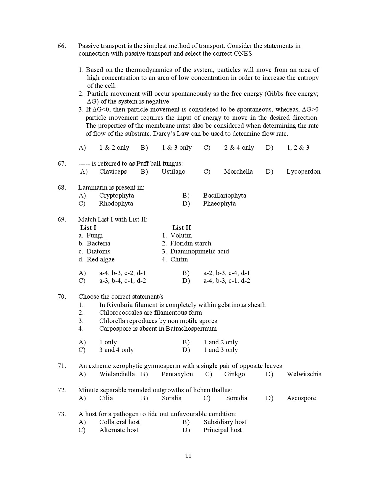 Kerala SET Botany Exam Question Paper July 2021 11