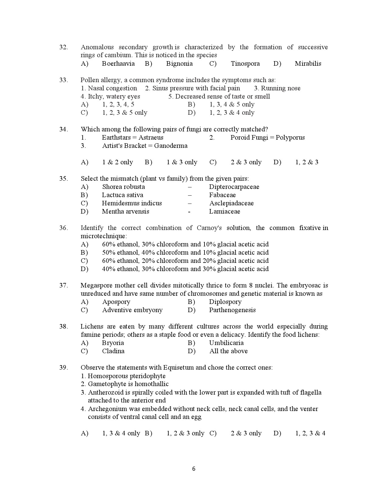 Kerala SET Botany Exam Question Paper July 2021 6