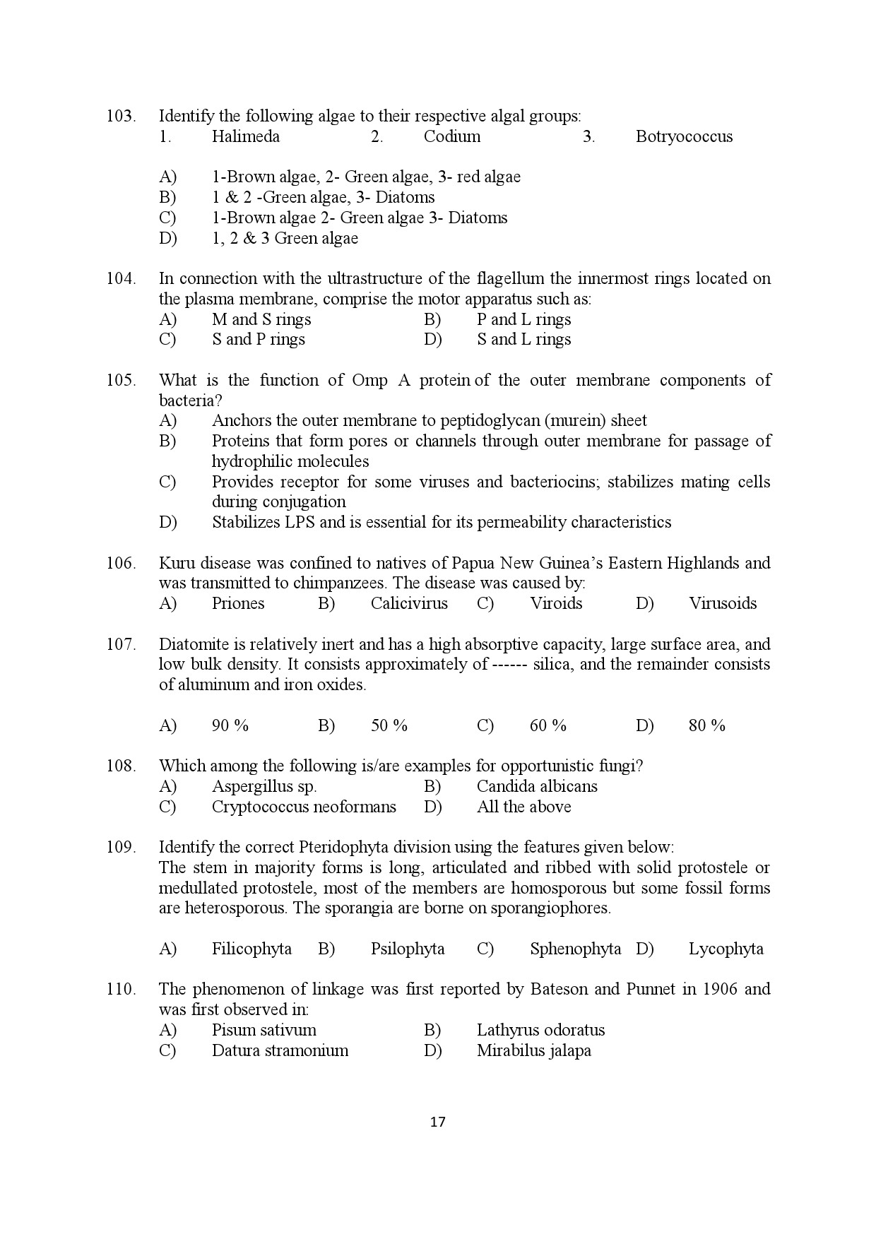 Kerala SET Botany Exam Question Paper July 2022 17