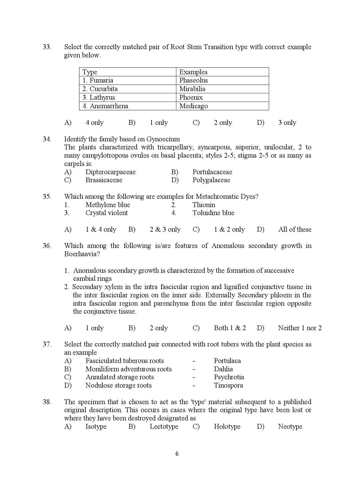 Kerala SET Botany Exam Question Paper July 2022 6