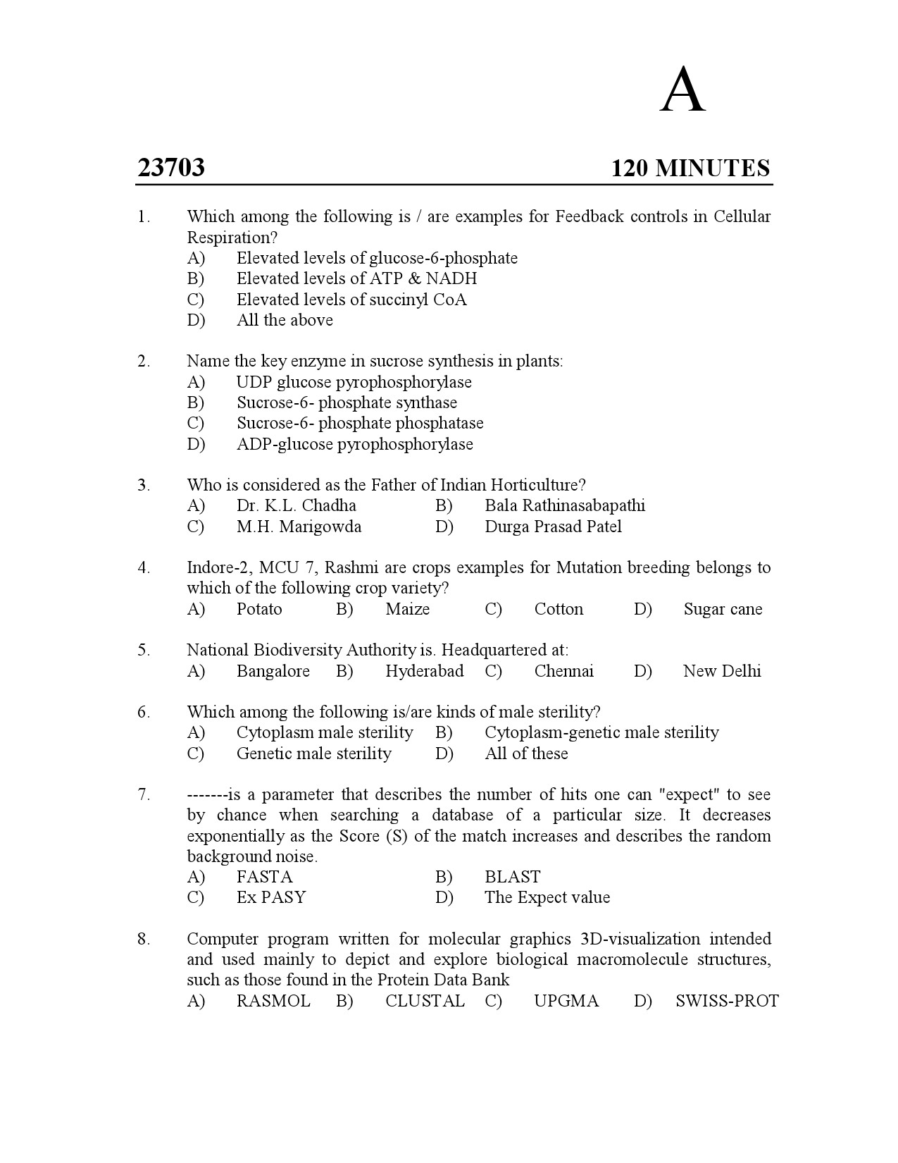 Kerala SET Botany Exam Question Paper July 2023 1