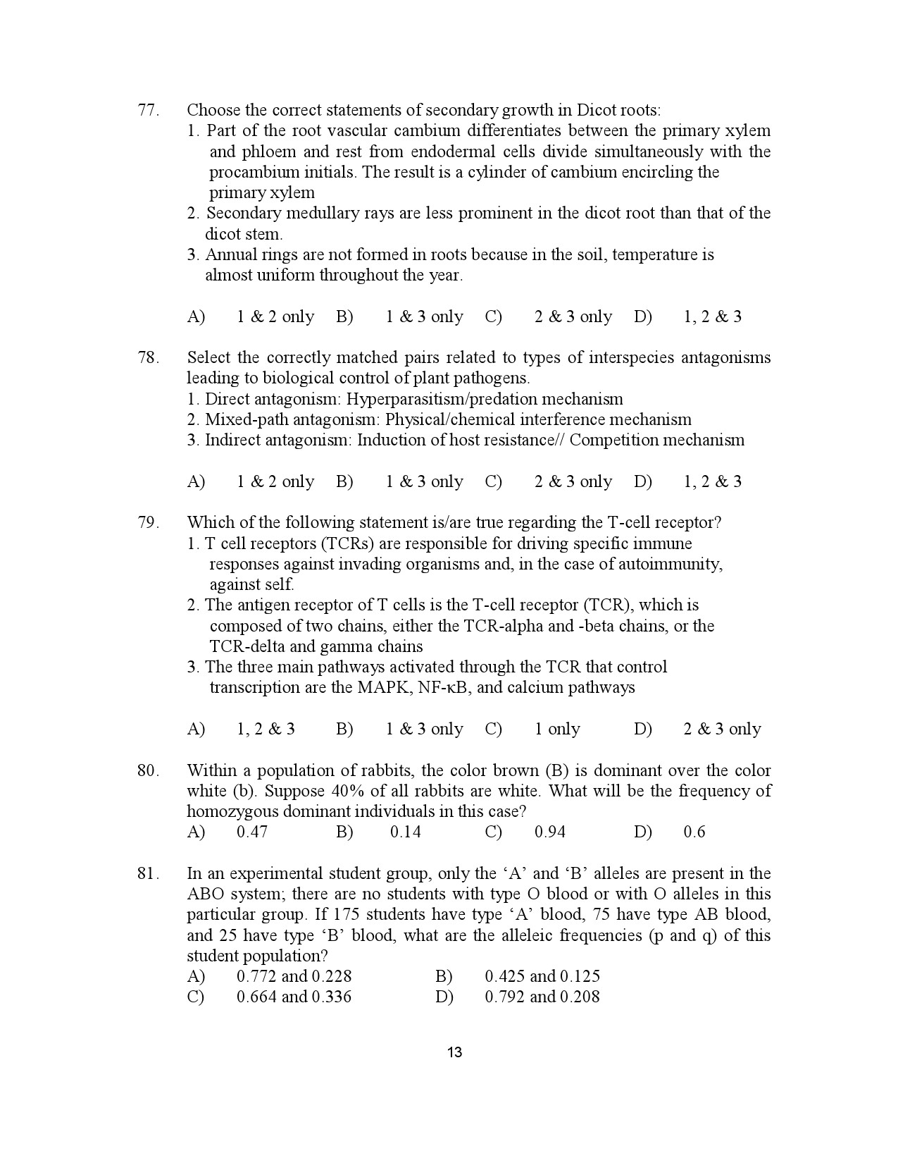 Kerala SET Botany Exam Question Paper July 2023 13