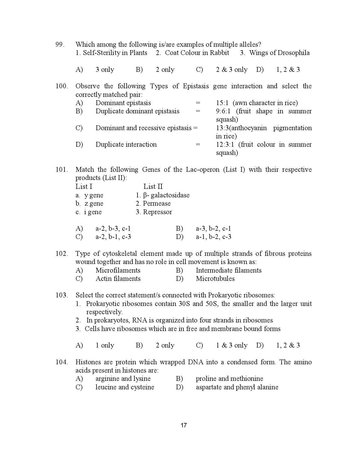 Kerala SET Botany Exam Question Paper July 2023 17