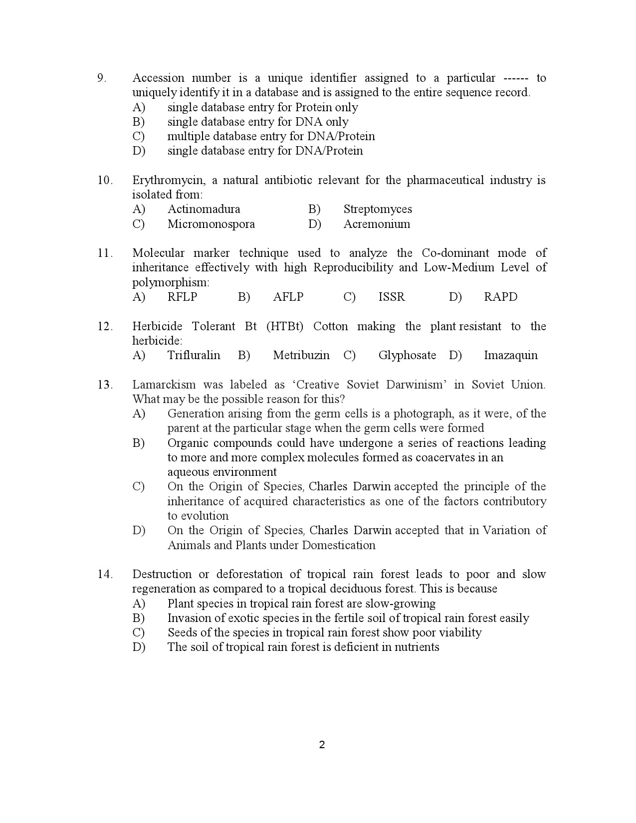 Kerala SET Botany Exam Question Paper July 2023 2