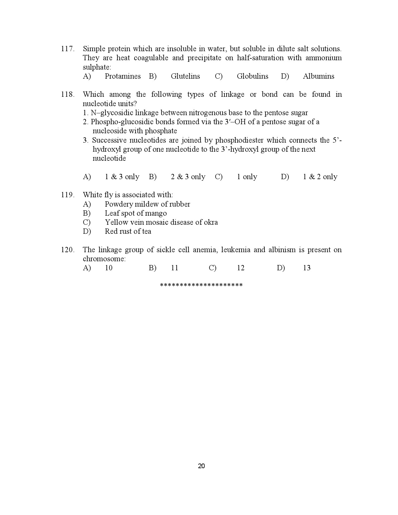 Kerala SET Botany Exam Question Paper July 2023 20