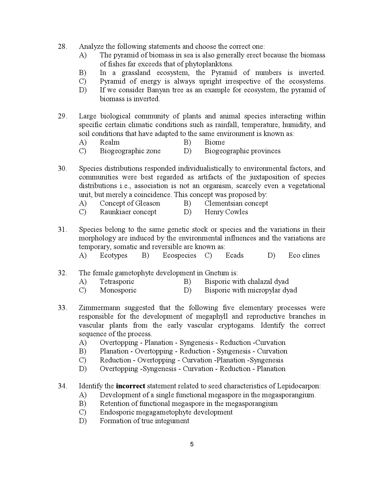 Kerala SET Botany Exam Question Paper July 2023 5