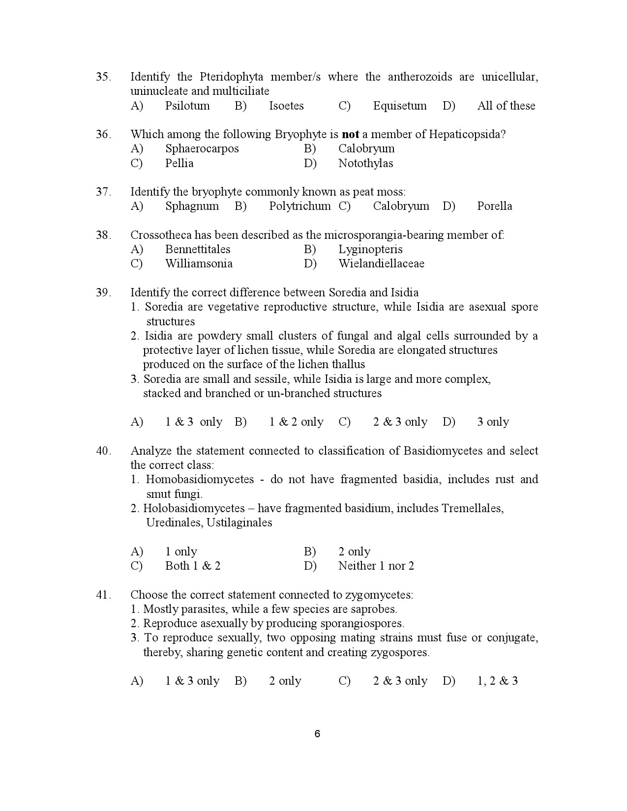 Kerala SET Botany Exam Question Paper July 2023 6