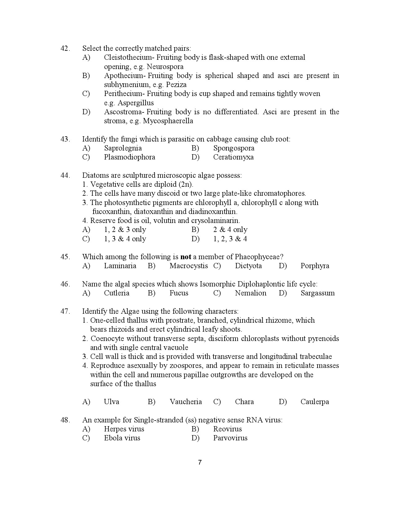 Kerala SET Botany Exam Question Paper July 2023 7