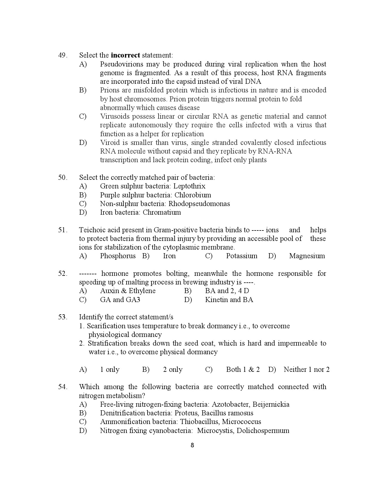 Kerala SET Botany Exam Question Paper July 2023 8