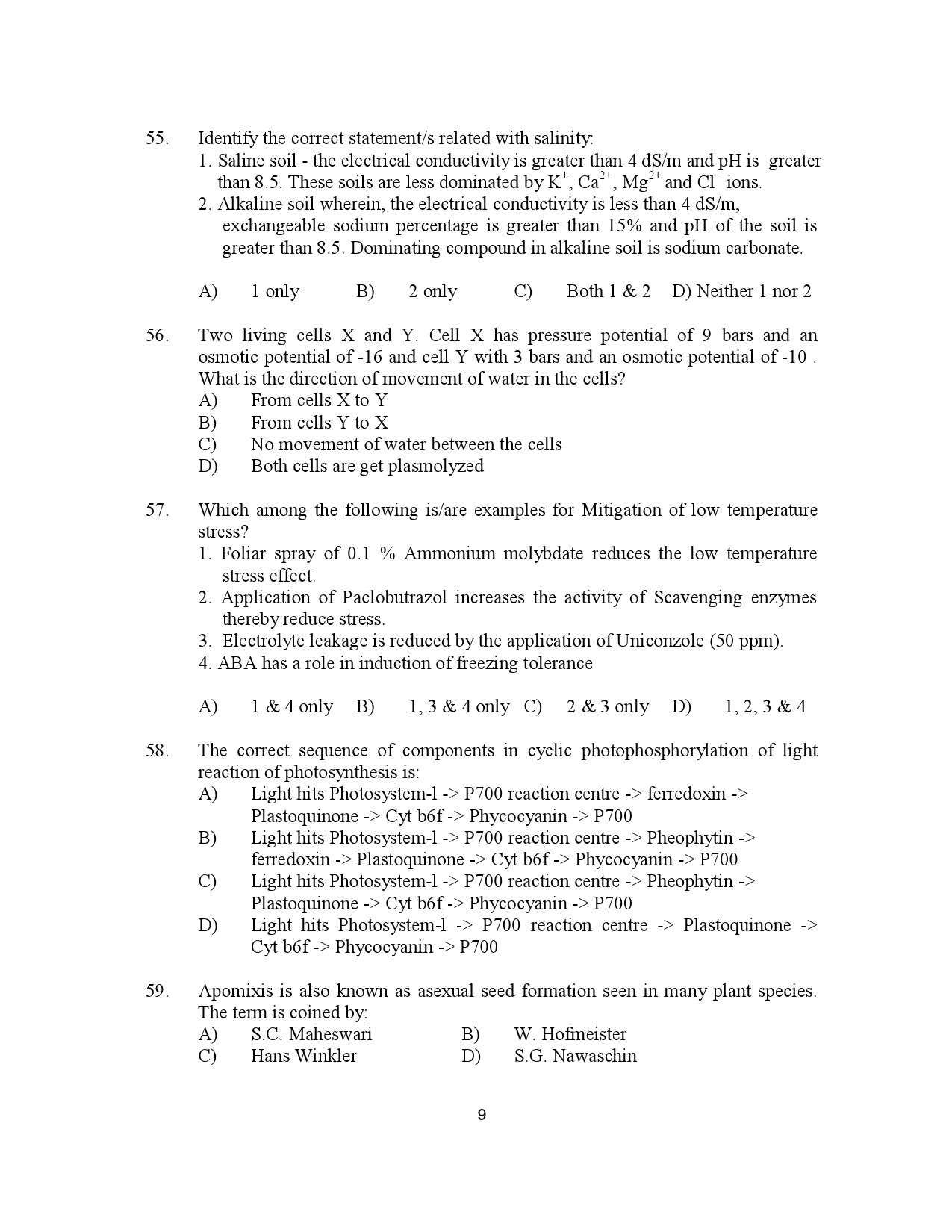 Kerala SET Botany Exam Question Paper July 2023 9