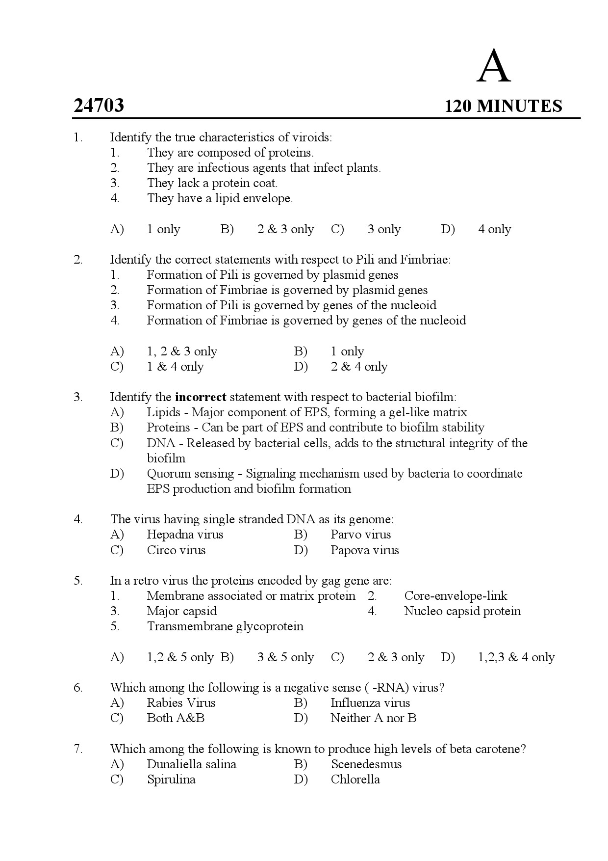 Kerala SET Botany Exam Question Paper July 2024 1