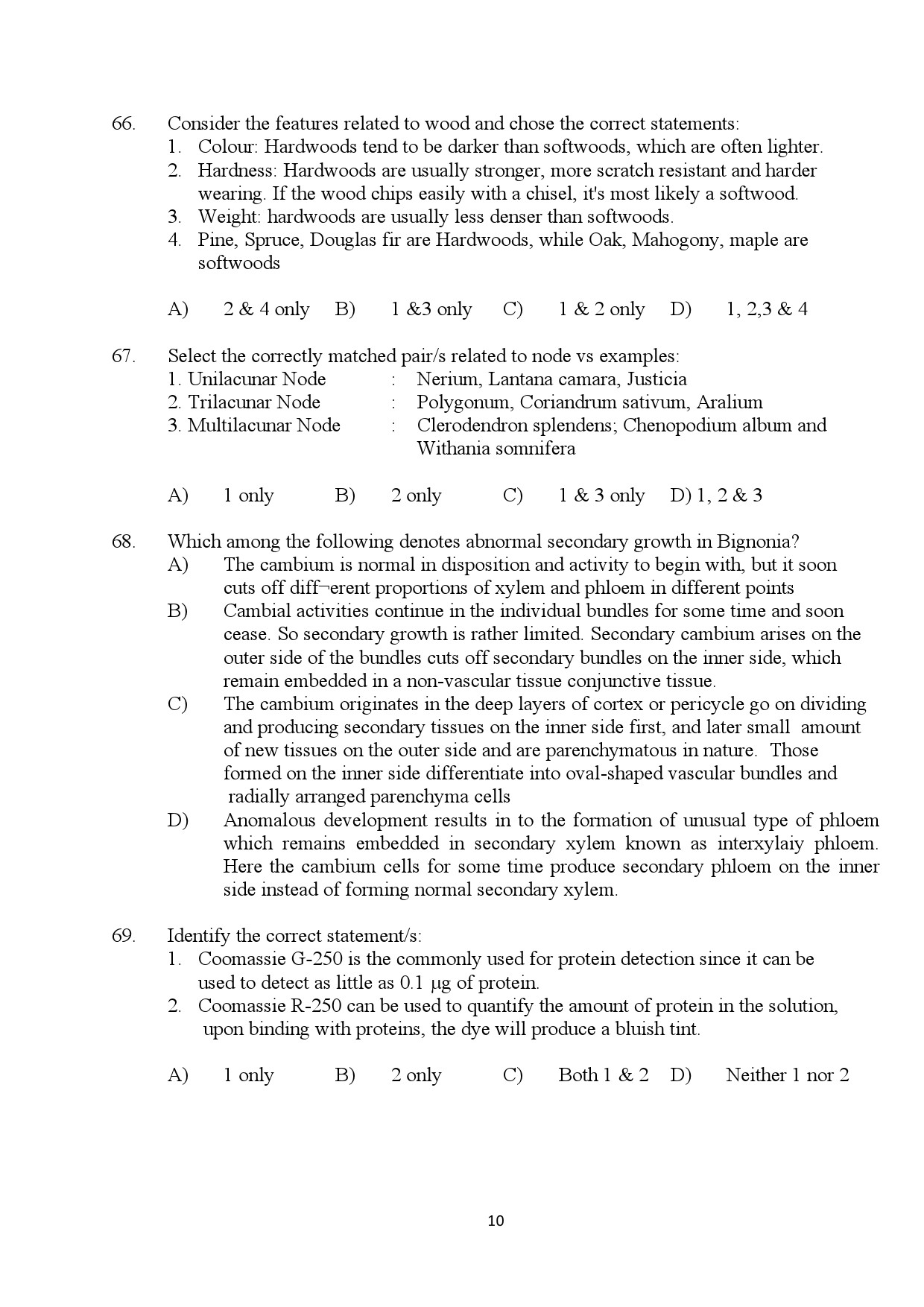 Kerala SET Botany Exam Question Paper July 2024 10