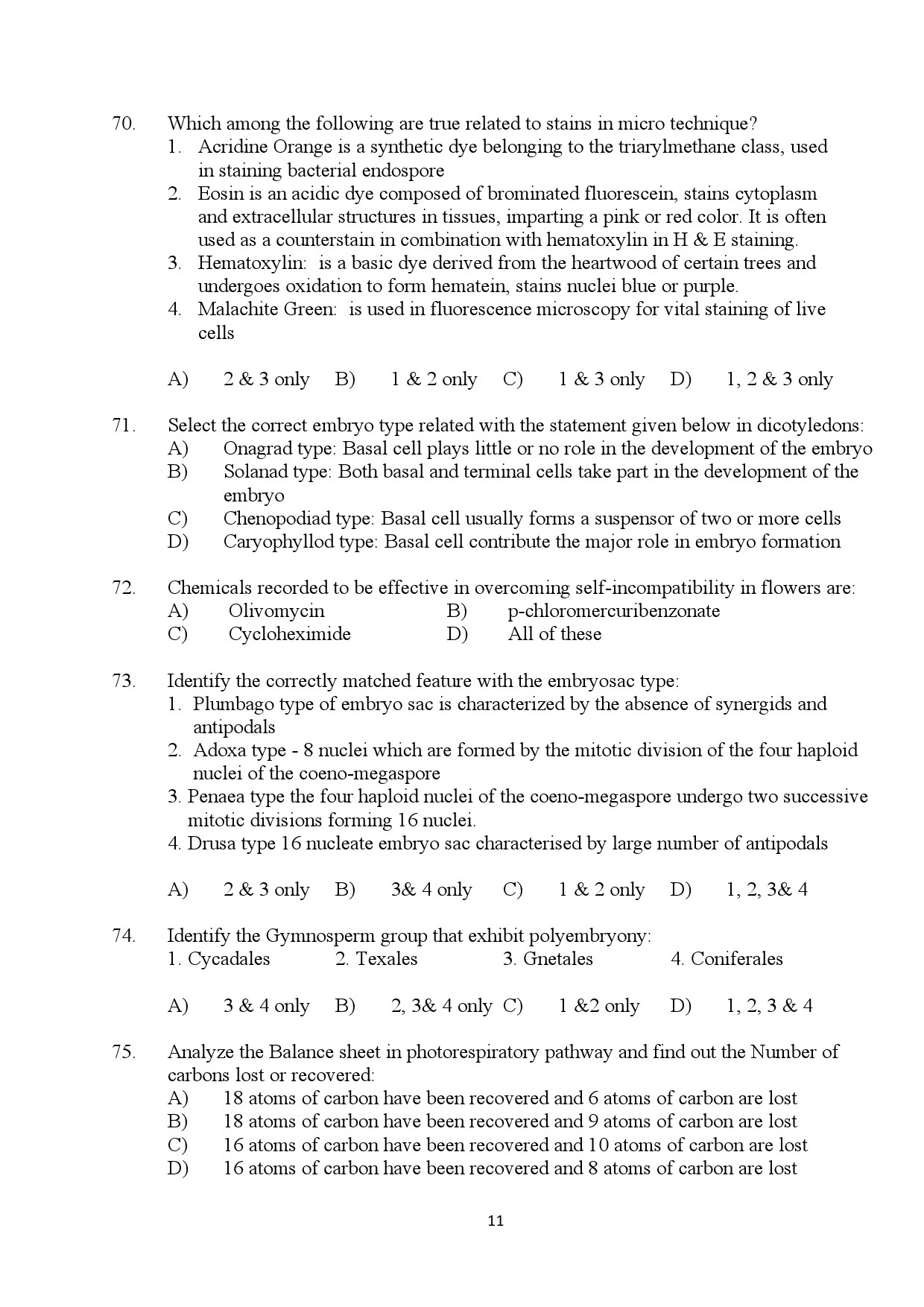 Kerala SET Botany Exam Question Paper July 2024 11