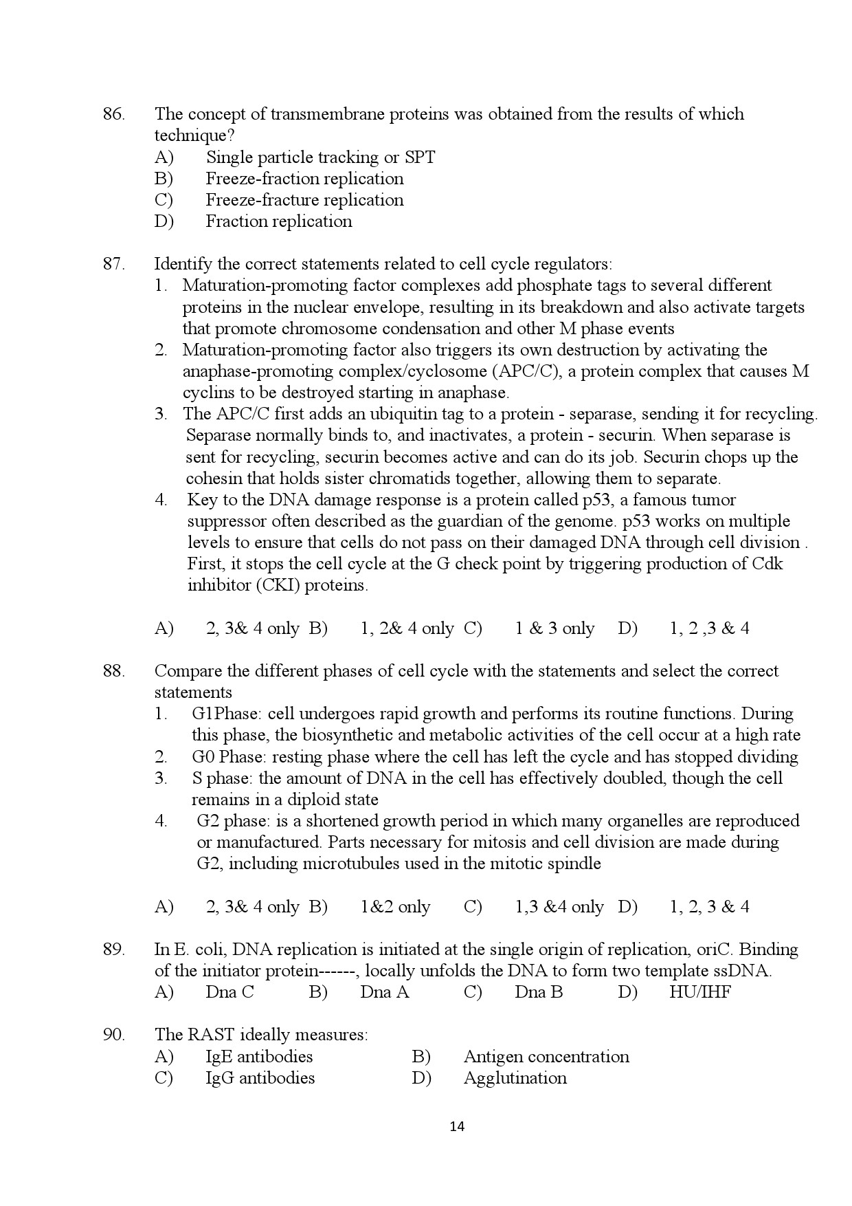 Kerala SET Botany Exam Question Paper July 2024 14