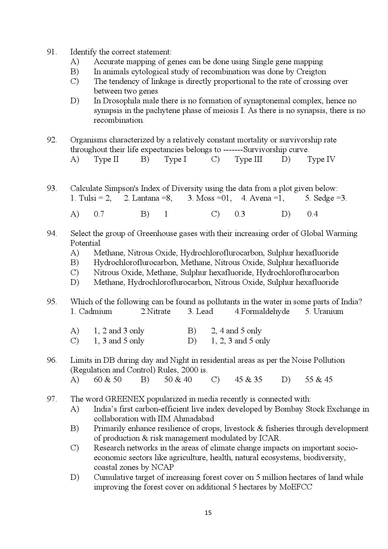 Kerala SET Botany Exam Question Paper July 2024 15