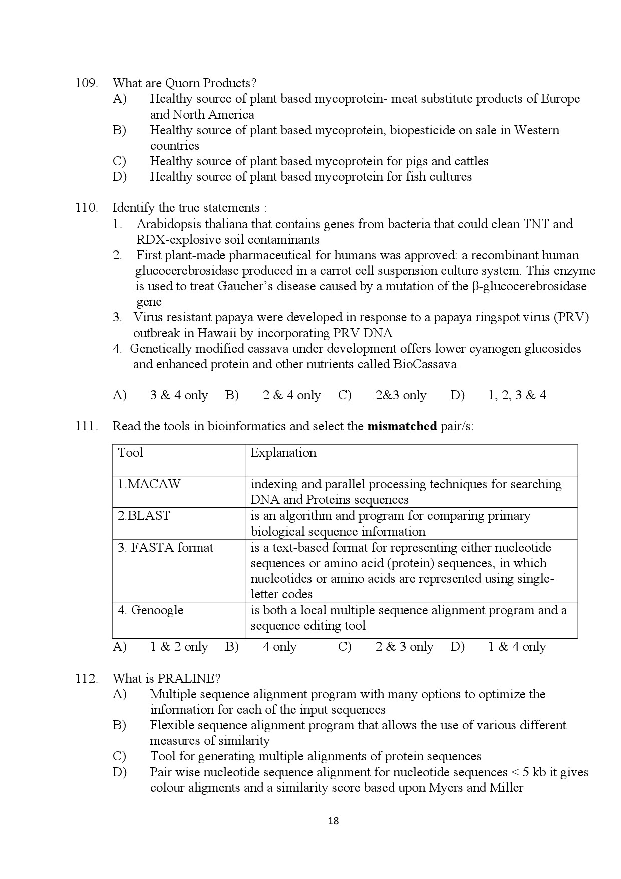 Kerala SET Botany Exam Question Paper July 2024 18