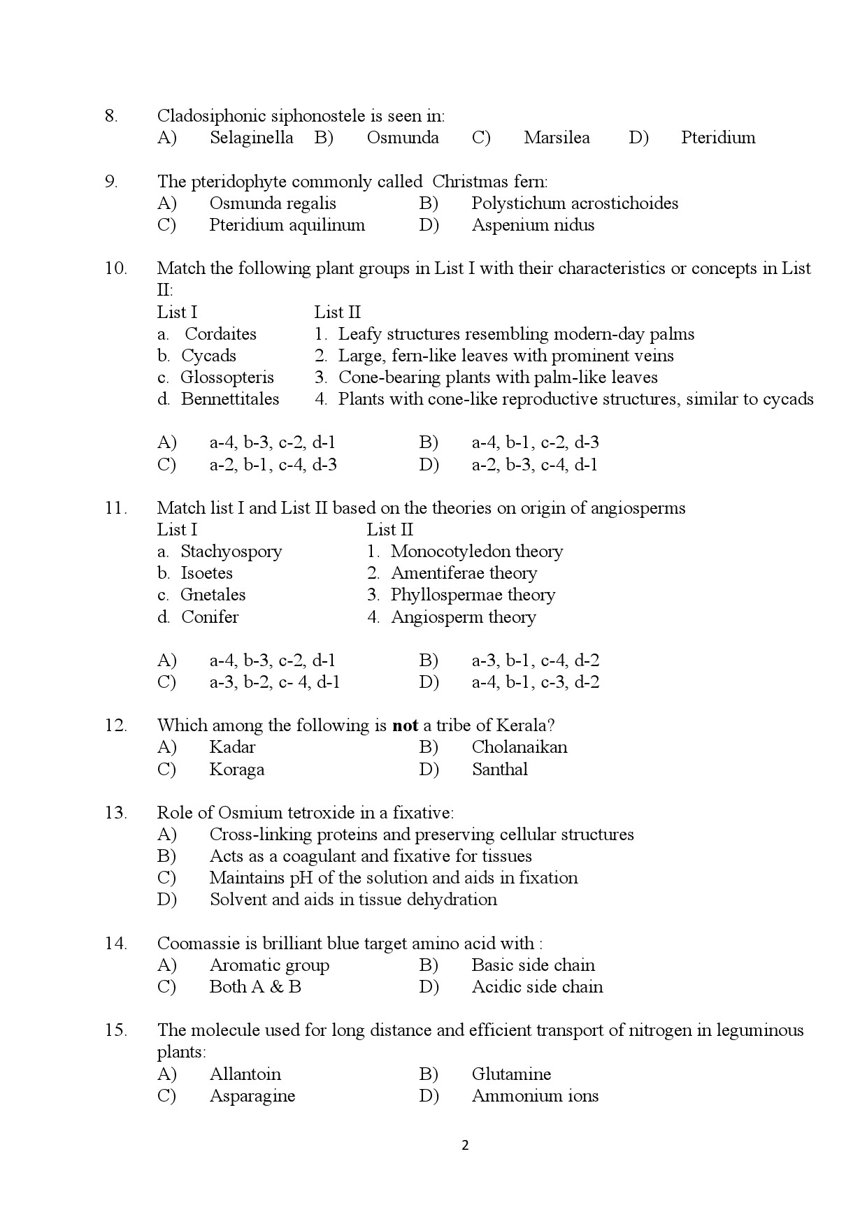 Kerala SET Botany Exam Question Paper July 2024 2