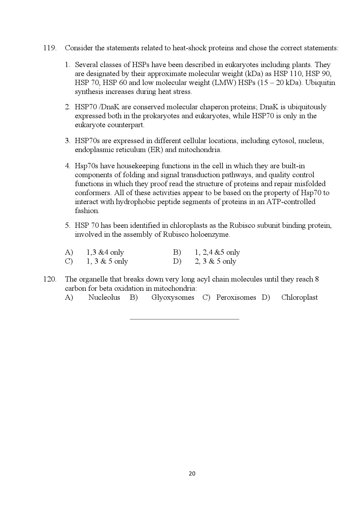 Kerala SET Botany Exam Question Paper July 2024 20