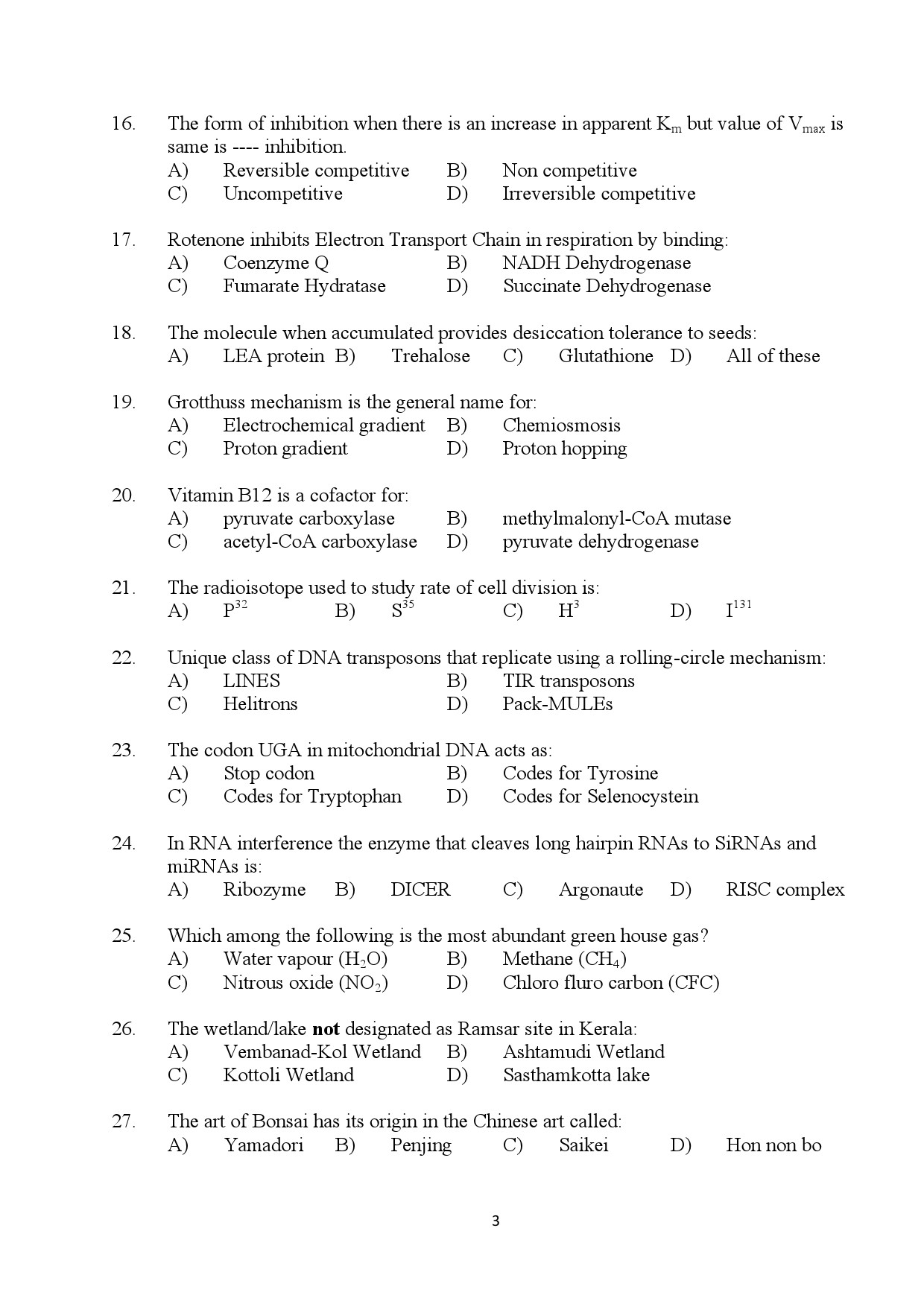 Kerala SET Botany Exam Question Paper July 2024 3