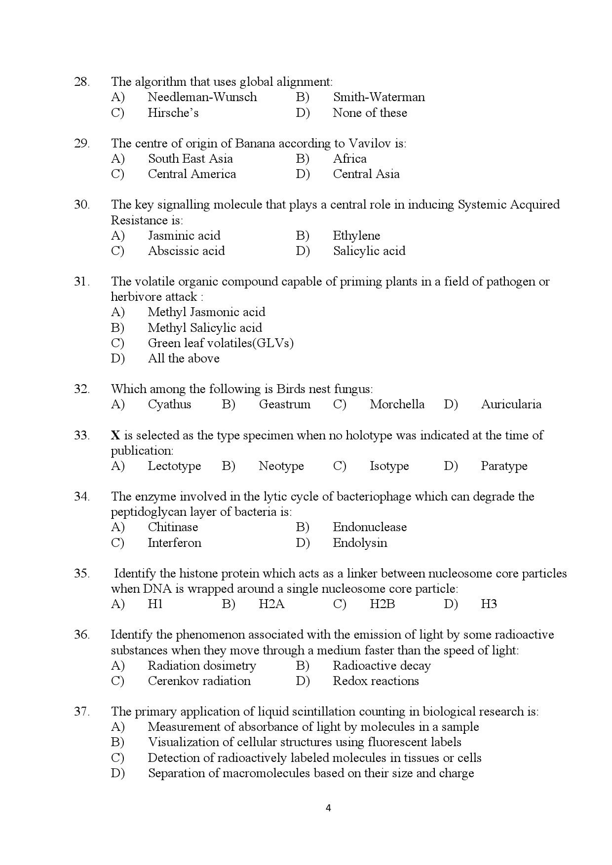 Kerala SET Botany Exam Question Paper July 2024 4