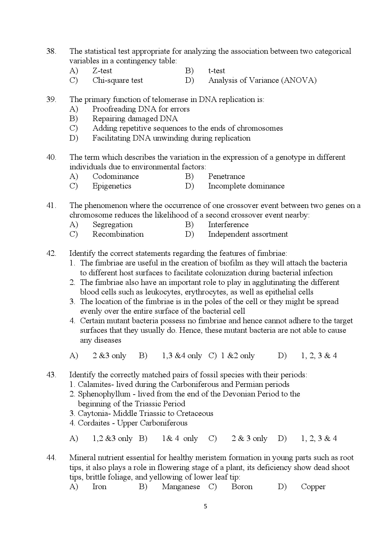 Kerala SET Botany Exam Question Paper July 2024 5