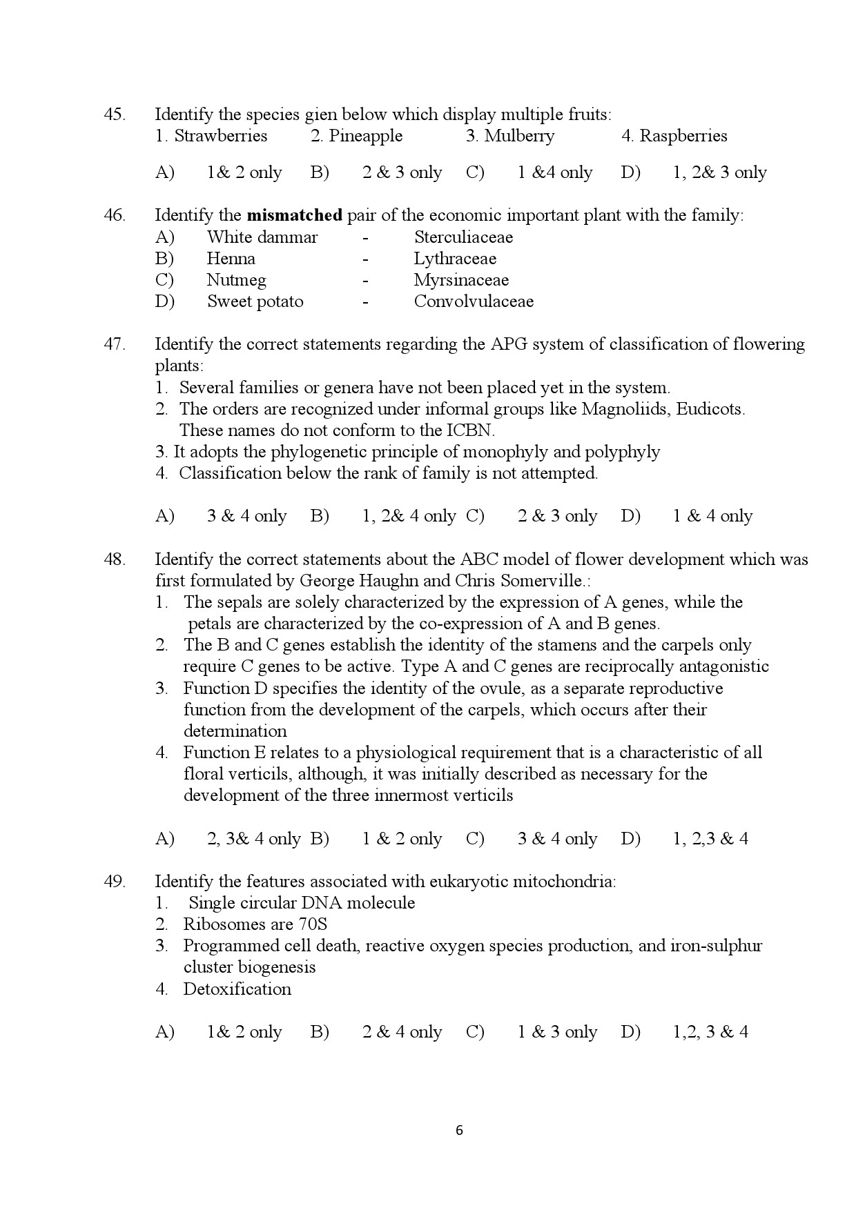 Kerala SET Botany Exam Question Paper July 2024 6