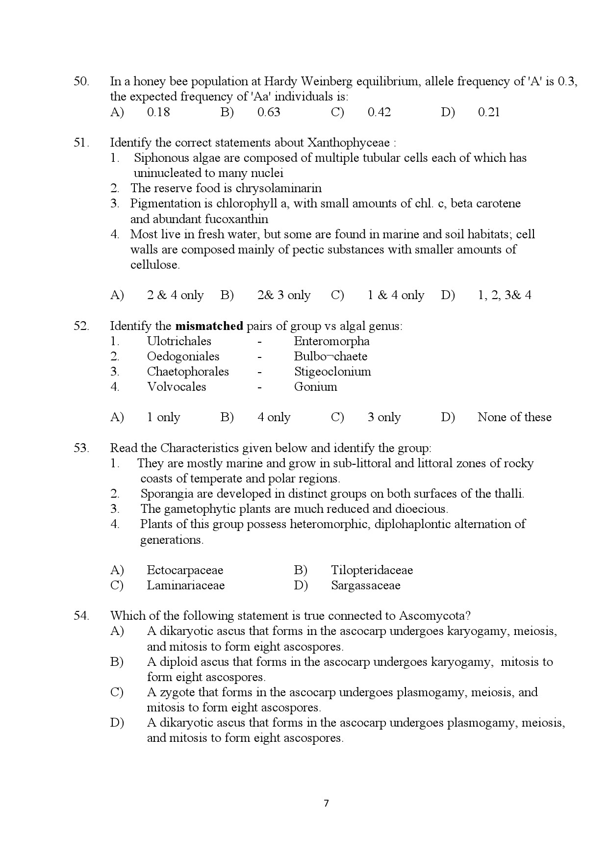 Kerala SET Botany Exam Question Paper July 2024 7