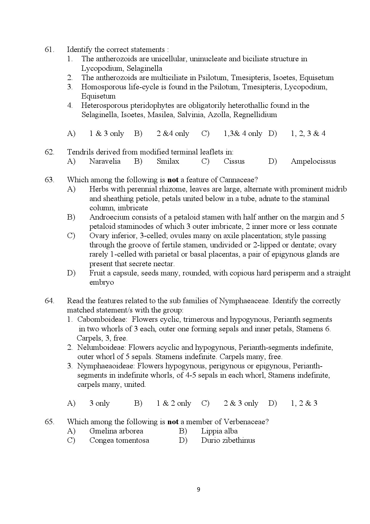 Kerala SET Botany Exam Question Paper July 2024 9