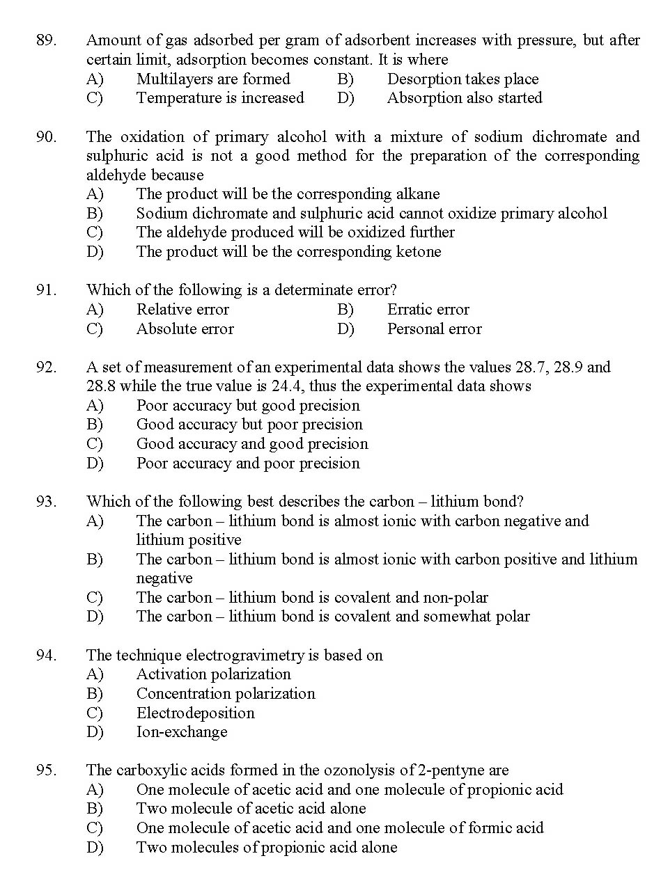 Kerala SET Chemistry Exam 2011 Question Code 91104 15