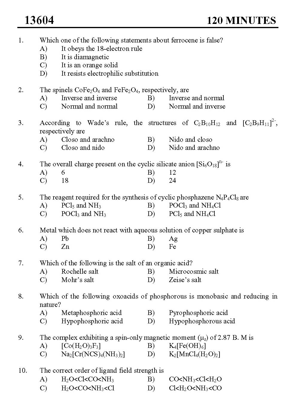 Kerala SET Chemistry Exam 2013 Question Code 13604 1